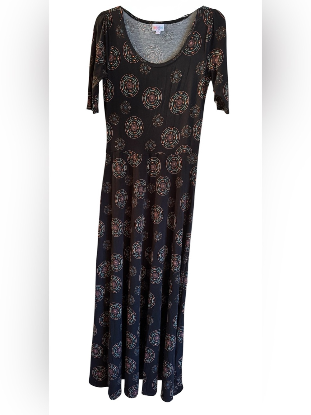 NWT LuLaRoe Black Maxi Dress with Multicolor Medallion Print - Picture 2 of 6